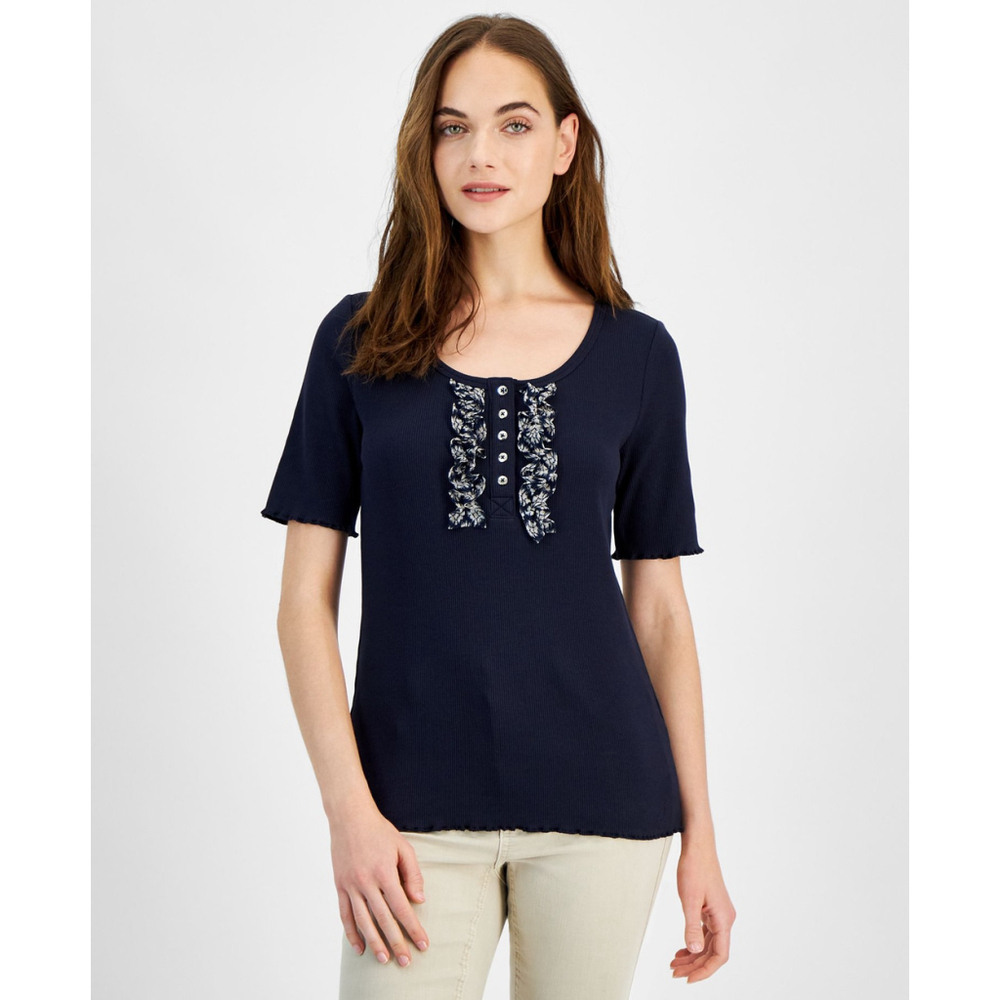 Nautica Jeans Women’s Small Navy Ribbed Short-Sleeve Top NWT